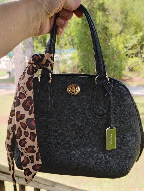 Handbags - Coach Black Leather Prince Street Satchel Handbag Crossbody with Coach Scarf